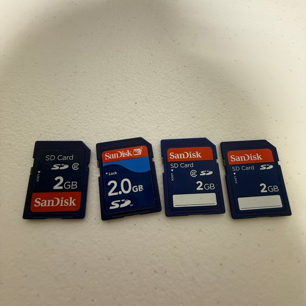 Lot of 4 SanDisk 2GB SD Memory Cards Standard Secure Digital Flash Storage Blue